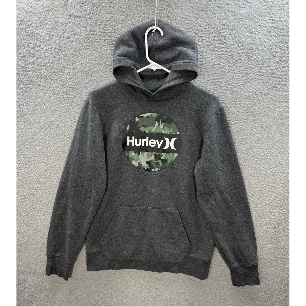 Hurley Sweatshirt Boys XL Gray Camo‎ Hoodie Camouflage Logo Skater Surfer Y2K
